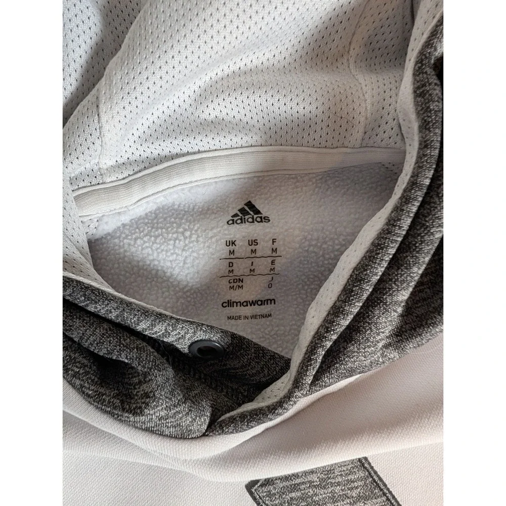Adidas Climawarm Hoodie Mens White Heather Grey Raglan Pullover Sweatshirt M